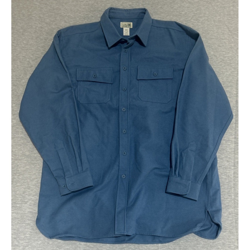 LL Bean Men's Long-Sleeved‎ Shirt 100% Cotton Pockets Size XL - Tall Blue